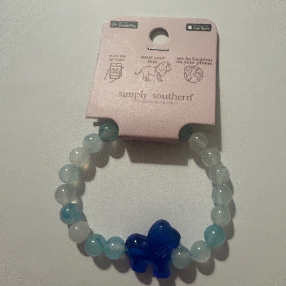 Simply Southern Conserve & Protect Lion Tracking Bracelet Blue Beaded 0225-JWL